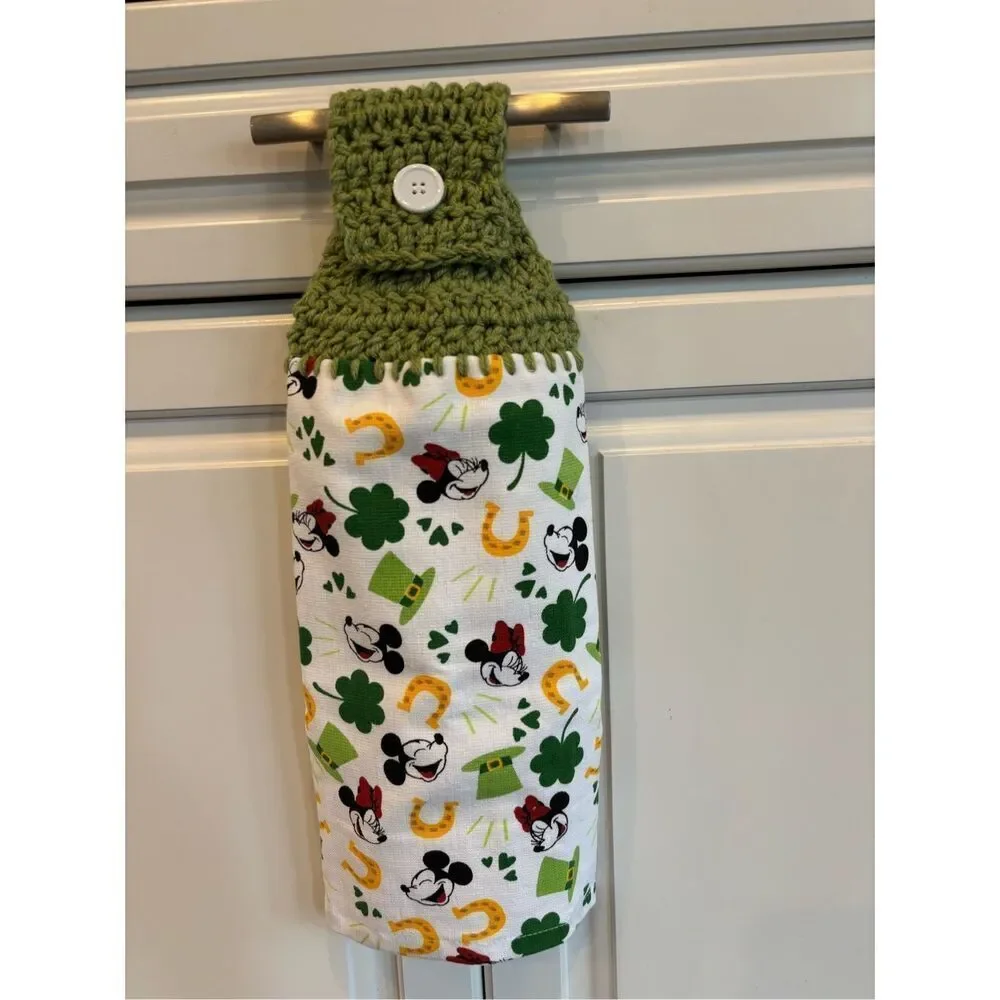 Crochet Top Kitchen Towel- St. Patrick’s Day/mickey minnie